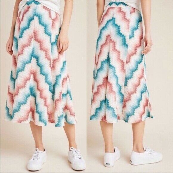 Anthropologie Maeve Boho Chevron Knit Midi Skirt M